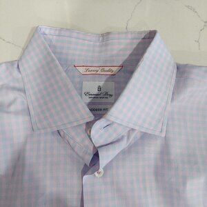 Emanuel Berg Men's Modern Fit Shirt 16.5 Italy pastel pink and blue check